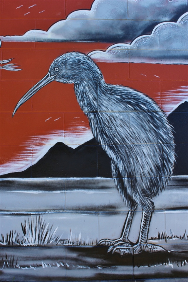 Detail of a mural on Waitati Hall near Dunedin - 2020
