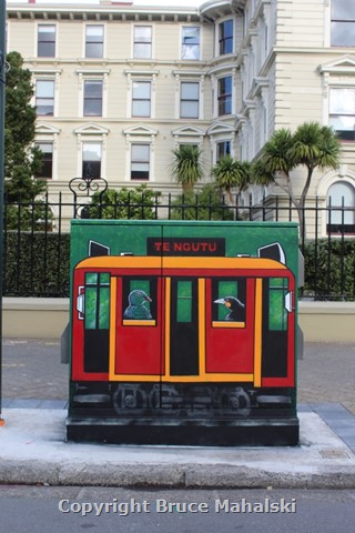 Utility box with a tram full of native birds - Wellington(2016)