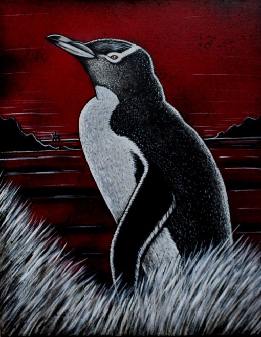 Yellow-eyed Penguin on a red background (2017)