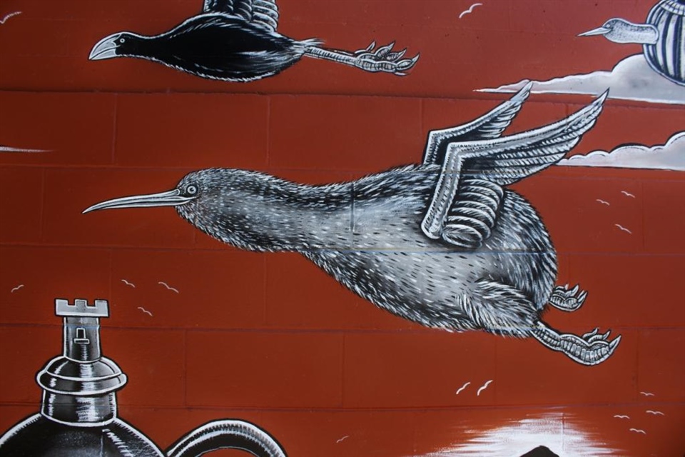 Flying Kiwi - A detail from the Waitati Hall Mural 2020