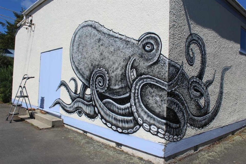 Wheke (Octopus) on Broad Bay Hall near Dunedin 2020